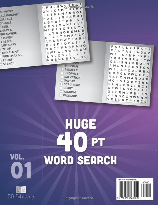 SUPER LARGE FONT SIZE 40 pt WORD SEARCH, vol. 01: Huge Jumbo Print Puzzle Book with XL Letters for the Visually Impaired and Seniors (Themed SUPER LARGE FONT 40 pt WORD SEARCH) by DB Publishing