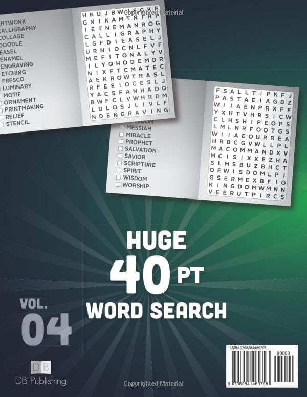 SUPER LARGE FONT SIZE 40 pt WORD SEARCH, vol. 04: Huge Jumbo Print Puzzle Book with XL Letters for the Visually Impaired and Seniors (Themed SUPER LARGE FONT 40 pt WORD SEARCH) by DB Publishing
