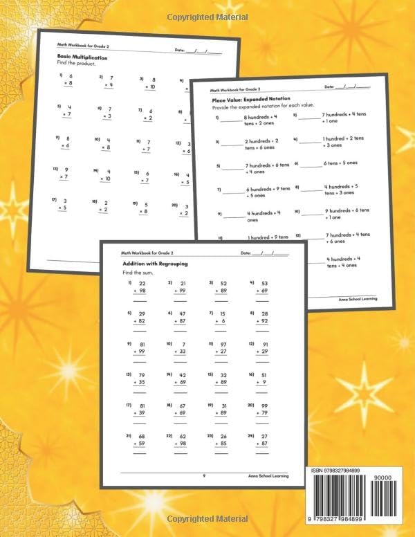 Summer Math Workbook Grade 2, With Addition, Subtraction, Multiplication, Place Value, and Telling Time Skills: 2nd Grade Math Practice Summer Workbook With Answers by Anna School Learning