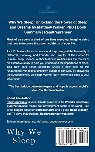 Summary of Why We Sleep: Unlocking the Power of Sleep and Dreams by Matthew Walker by Readtrepreneur Publishing