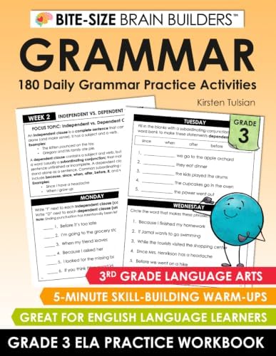180 Daily Grammar Practice Activities: 3rd Grade English Language Arts Lessons and Skill-Building Warm-Ups (Bite-Size Brain Builders Workbooks) by Kirsten Tulsian