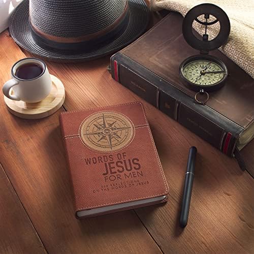 Words of Jesus for Men Daily Devotional Brown Vegan Leather by Riekert Botha