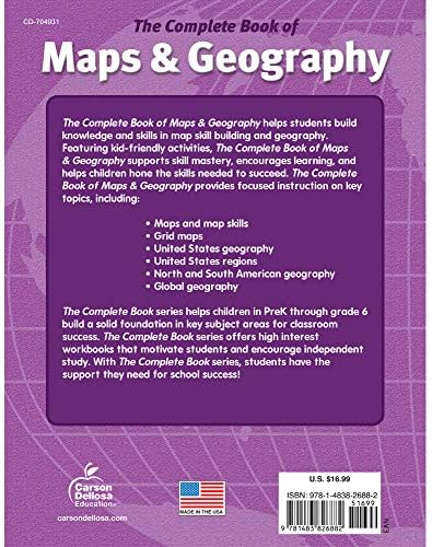 Complete Book of Maps and Geography Workbook, Global Geography for Kids Grades 3-6, United States Geography and Regions, Map Skills, Time Zones, Oceans by Thinking Kids