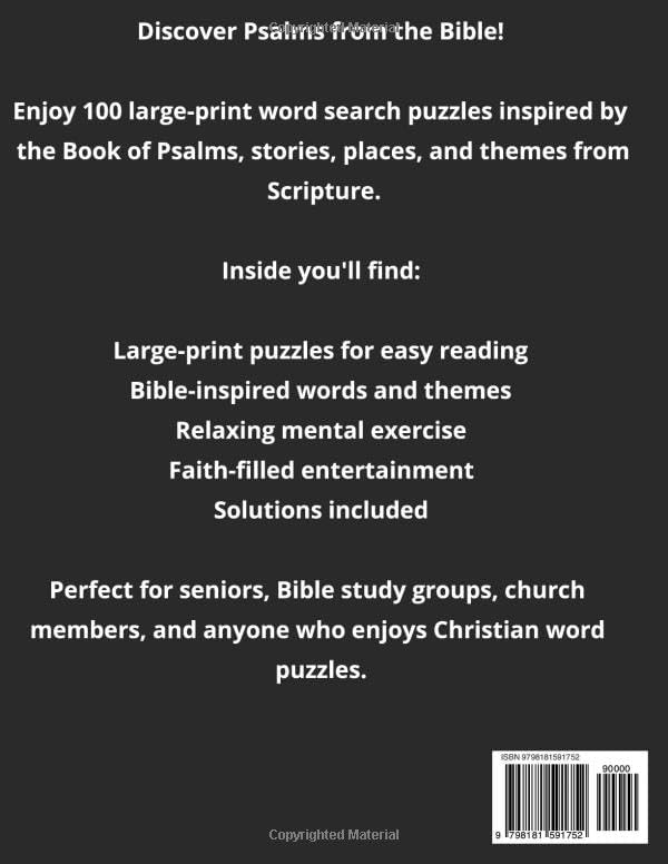Psalms of the Bible Word Search for Adults and Seniors: 100 Large Print Puzzles Featuring Inspiration from the Book of Psalms (Bible Based Word Searches) by K J Zuco