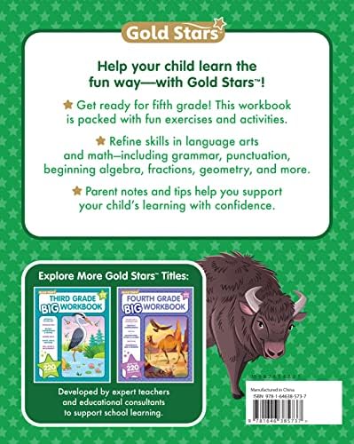 5th Grade BIG Workbook: All Subjects for Kids 10 - 11 includes 220+ Activities Reading Comprehension, Vocabulary and Language Arts, Writing, Math ... Fractions, Geometry, Decimals and More by Gold Stars
