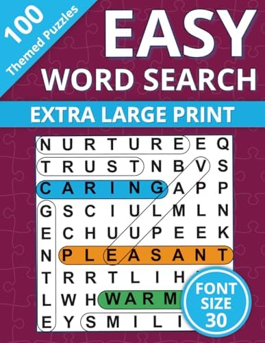 Extra Large Print Word Search: Easy Word Find Book For Seniors & Adults; 100 Themed Puzzles With Very Big Letters (Jumbo 30 Pt Font Size) - Anti Eye ... Letters (30 Font Size) To Have Fun And Relax) by Happytude Press