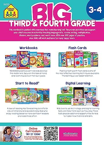 School Zone Big Third & Fourth Grade Workbook: 320 Pages, 3rd Grade, 4th Grade, Multiplication & Division, Word Problems, Geography, Language Arts, Cursive Writing, Ages 8-10 by School Zone