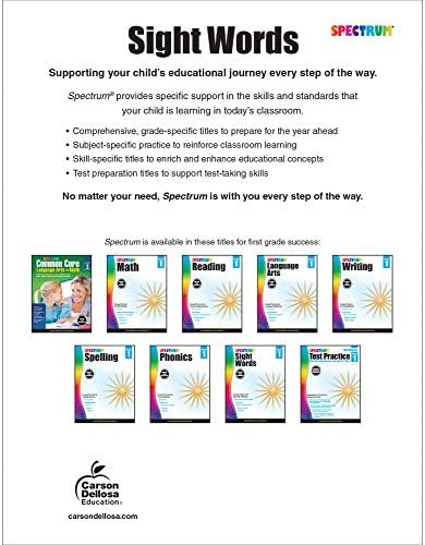 Spectrum Grade 1 Sight Words Workbook, 1st Grade Reading and Writing Practice With Sight Words Flash Cards and Scrambled Sentences, Classroom or Homeschool Curriculum by Spectrum