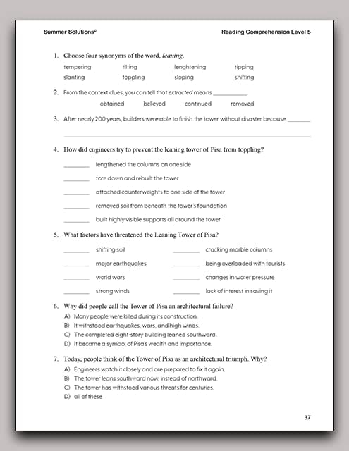 Summer Solutions Reading Comprehension Level 5 by SUMMER SOLUTIONS. MINUTES A DAY - MASTERY FOR A LIFETIME!