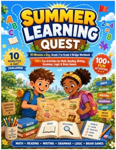 Summer Learning Quest: 10 Minutes a Day Grade 3 to Grade 4 Bridge Workbook: 100+ Fun Summer Activities for Math, Reading, Writing, Grammar, Logic & ... | 4th Grade Prep Workbook for Kids Ages 8–9 by Mr G Kalwar