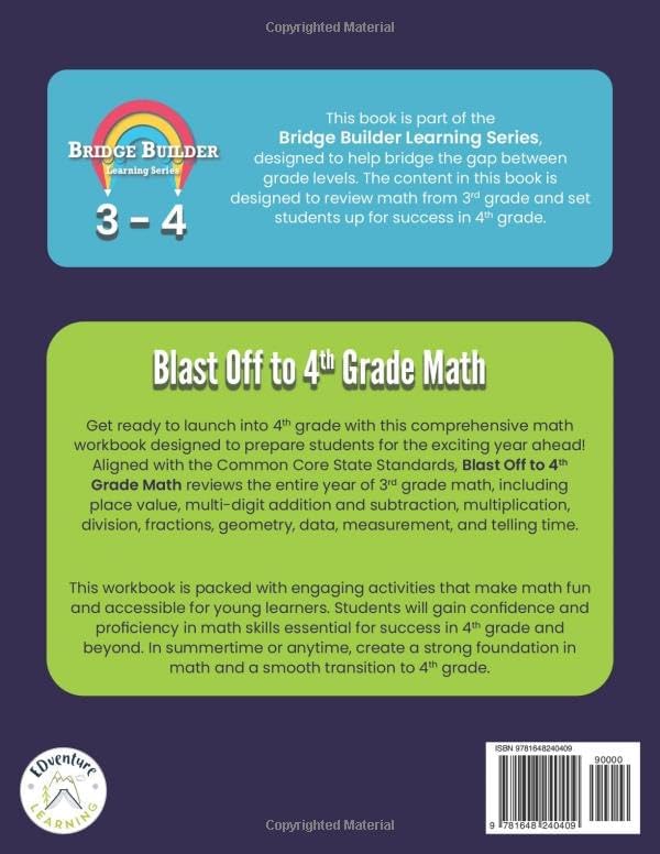 Blast Off to 4th Grade Math: 3rd to 4th Grade Transition Math Workbook (Bridge Builder Learning Series) by EDventure Learning