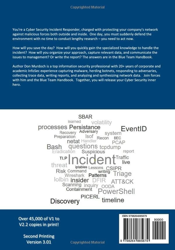 Blue Team Handbook: Incident Response, 3rd Edition: A condensed field guide for the Cyber Security Incident Responder. by Don Murdoch, GSE #99
