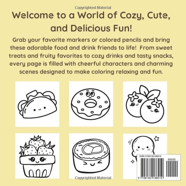 Cozy & Cute Food Friends: 40 Large, Bold, & Adorable Kawaii Food Themed Coloring Pages by Lila Meadow