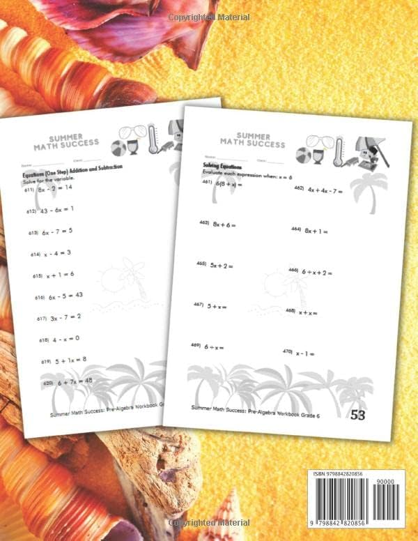 Summer Math Success: Pre Algebra Workbook Grade 6: Pre Algebra for 6th Grade: Order of Operations, Equations and More (Answer Key Included) by All Seasons Math