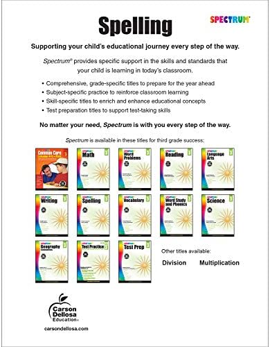 Spectrum Spelling Workbook Grade 3, Ages 8 to 9, 3rd Grade Spelling Workbook Covering Phonics, Handwriting Practice with Vowels, Consonants, Dictionary Skills, and More, Spelling Books for 3rd Grade by Spectrum