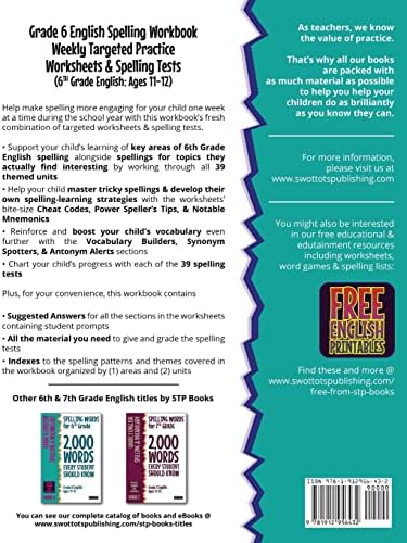 Grade 6 English Spelling Workbook: Weekly Targeted Practice Worksheets & Spelling Tests (6th Grade English Ages 11-12) by STP Books