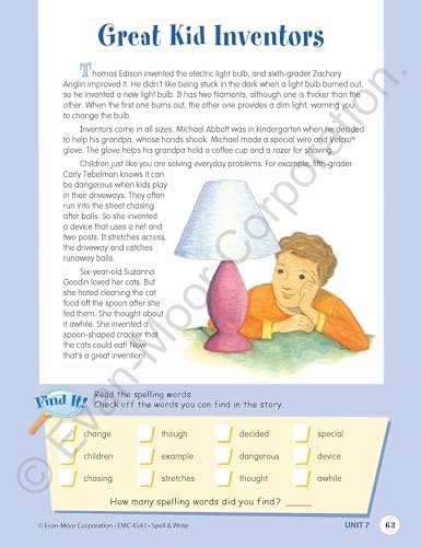 Evan-Moor Skill Sharpeners Spell and Write Workbook, Grade 5, 144 Spelling Words, Test Prep, Compound Words, Conjunctions, Grammar, Punctuation, Creative Writing, Vocabulary, Activities, Homeschool by Evan-Moor Educational Publishers