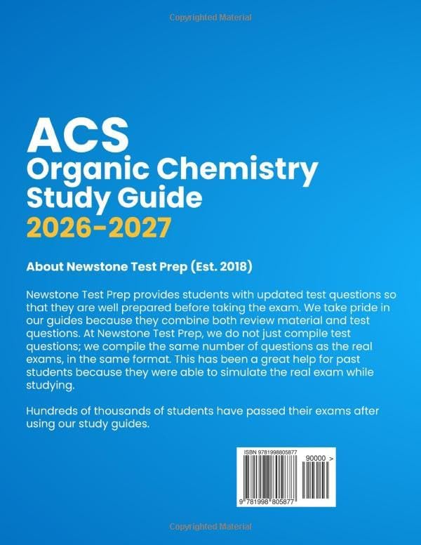 ACS Organic Chemistry Study Guide 2026-2027: Complete Review + 1050 Questions and Detailed Answer Explanations for the American Chemical Society Exam (15 Full-Length Exams) by Newstone Test Prep