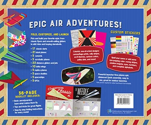 Paper Airplane Kit: 100 Planes to Fold & Fly, 1000 Stickers, Launcher & 100 Rubber Bands | Colorful Sheets | STEM Family Gift for Ages 7 and Up by Publications International Ltd.