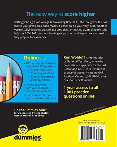 SAT: 1,001 Practice Questions For Dummies by Ron Woldoff