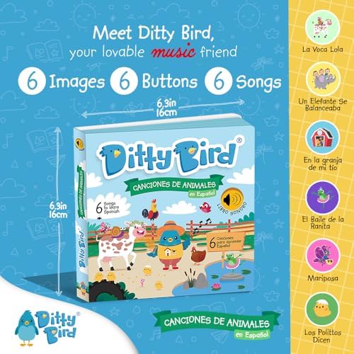 Ditty Bird | Spanish Animal Songs | Interactive Musical Sound book for toddlers 1- 3 | Bilingual Libro sonoro en español La Vaca Lola (Spanish Edition)