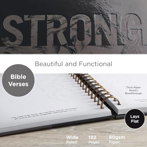 Christian Art Gifts Spiral Journal: Strong - Joshua 1:9 | Men Gifts, Hardcover Notebook, Wide Ruled Notebook, Christian Journal, 192 Lined Pages, Lion, Black/Gray (8.4” x 6.4” x 1”) by Christian Art Gifts
