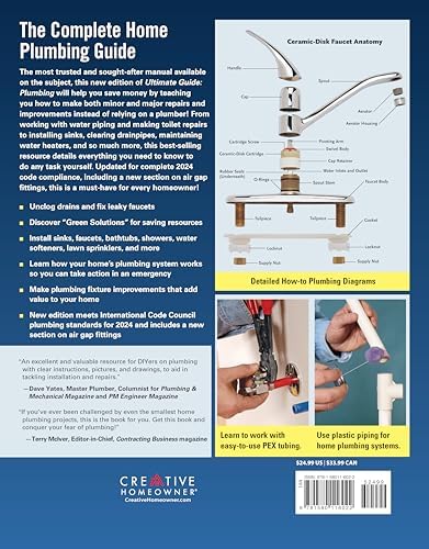 Ultimate Guide: Plumbing, 6th Edition: 2024 National Plumbing Code Standards (Creative Homeowner) Beginner-Friendly Step-by-Step Home Plumbing Projects, DIY Repair Information, and Over 800 Photos by Editors of Creative Homeowner