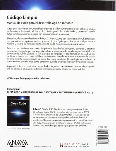 Código limpio / Clean code: Manual de estilo para el desarrollo ágil de software / A Handbook of Agile Software Craftsmanship by Robert C. Martin
