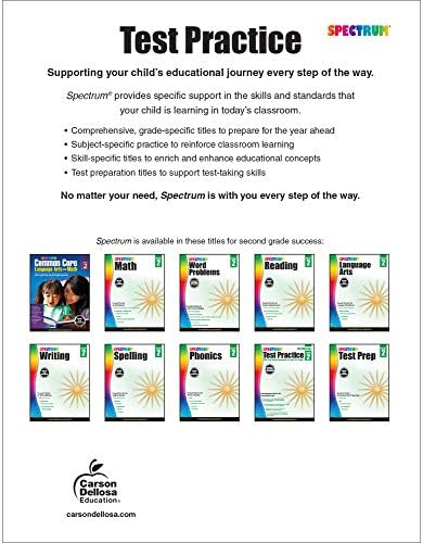 Spectrum Test Practice 2nd Grade Workbooks, Math, Language Arts, and Reading Comprehension Grade 2 Reproducible Book for Standardized Test Practice, 2nd Grade Workbooks All Subjects Ages 7-8 by Spectrum