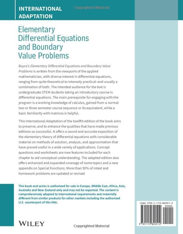 Elementary Differential Equations and Boundary Value Problems, International Adaptation by William E. Boyce