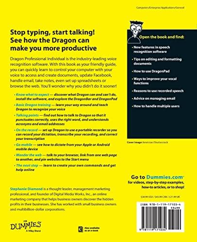 Dragon Professional Individual For Dummies (For Dummies (Computer/tech)) by Stephanie Diamond