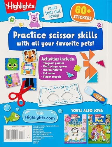 Cut, Paste, and Create Pets: Highlights Activity Book for Kids 3-5 with Scissor Skills Practice, Puzzles, Crafts & Stickers (Highlights Cut, Paste, and Create Activity Books) by Highlights