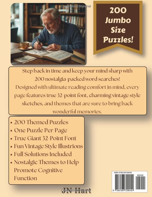 Large Print Word Search for Seniors: 200 Easy-to-Read Nostalgic Puzzles for Memory and Brain Exercise: Featuring Extra Large Print, Relaxing Nostalgic ... (Large Print Brain Games Collection) by J N Hart