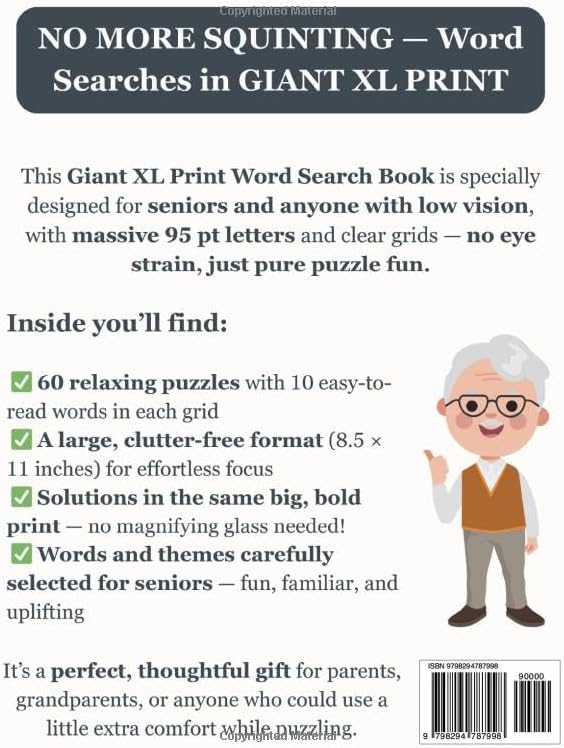 Giant XL Font 95 pt Size Word Search VOL. 4: Designed for Seniors, Low Vision & Visually Impaired | 60 Relaxing Puzzles | 8.5x11 Inches | Thoughtful Gift for Parents, Grandparents & Loved Ones by SG Books