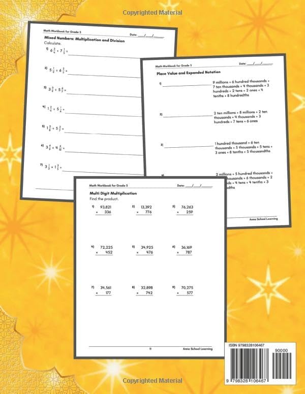 Summer Math Workbook Grade 5, With Multiplication, Division, Decimals, Fractions, Place Value, Geometry, and Unit Conversion Skills: 5th Grade Math ... Workbook With Answers (Summer Math Workbooks) by Anna School Learning