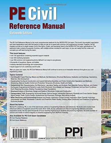 PPI PE Civil Reference Manual 16th Edition A Comprehensive Review for the NCEES PE Exam by Michael R. Lindeburg PE