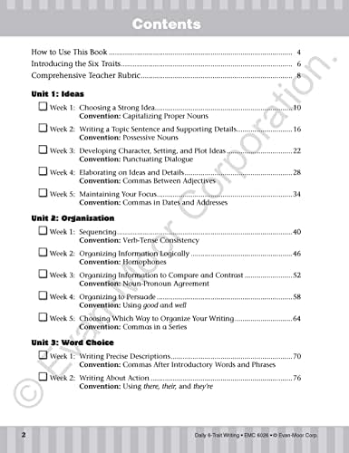 Evan-Moor Daily 6-Trait Writing, Grade 6 Homeschool and Classroom Resource Workbook, Reproducible Worksheets, Teaching Edition, Lesson Plans, Ideas, Organization, Word Choice, Sentence Fluency, Voice by Evan-Moor Educational Publishers