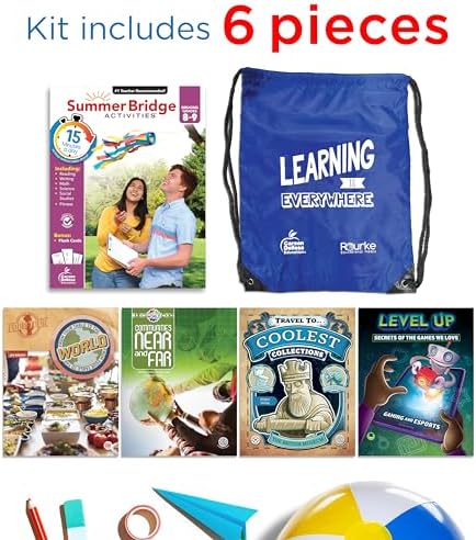 Summer Bridge Activities 8-9 Bundle, Ages 13-14, Math, Reading Comprehension, Writing, Science Summer Learning 9th Grade Workbooks All Subjects With Flash Cards, Children's Books, Drawstring Bag by Rourke Educational Media