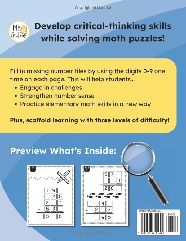 Gifted Kids Grade 4 Math: Critical Thinking Number Tiles Book 1 (4th Grade Math Enrichment: Critical Thinking Puzzle Workbooks) by Megan Bell Smith