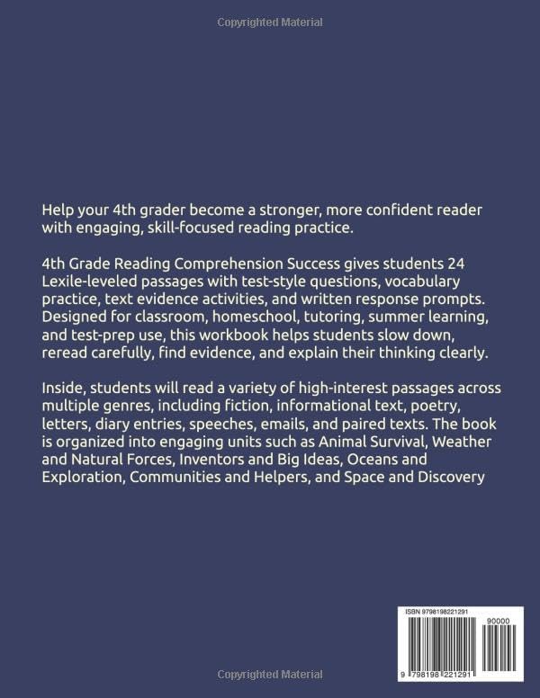 4th Grade Reading Comprehension Success: 24 Lexile-Leveled Passages with Test-Style Questions, Vocabulary Practice, and Written Responses by Dr. Lysa Cohen