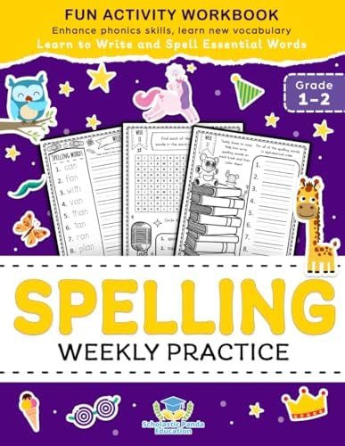 Spelling Weekly Practice for 1st 2nd Grade: Learn to Write and Spell Essential Words Ages 6-8 | Kindergarten Workbook, 1st Grade Workbook and 2nd ... ... + Worksheets (Elementary Books for Kids) by Scholastic Panda Education