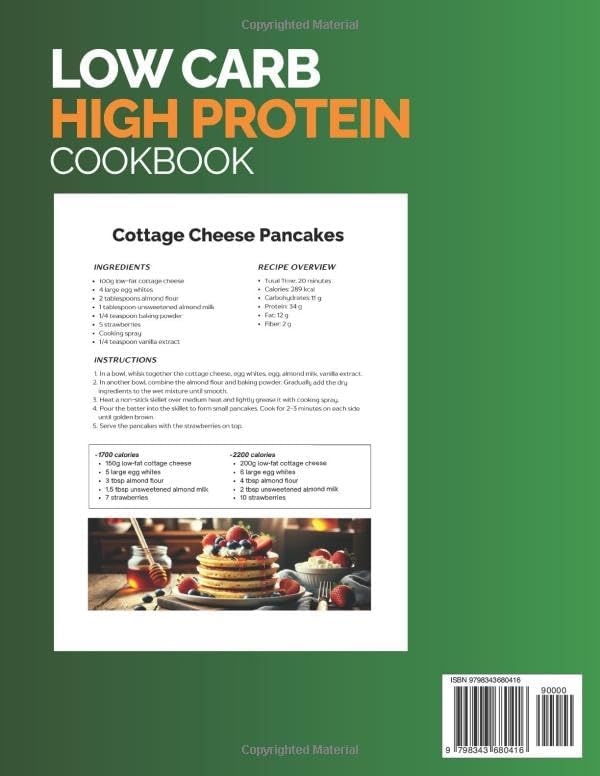 Low Carb, High Protein Cookbook: For 1200, 1700, 2200 kcal | 2500 Days of Easy, Delicious, and Science-Backed Recipes to Lose Weight and Build Muscle: 30-Minute Meals, 70-Day Meal Plan, Nutrition Log by Rachel Mallin