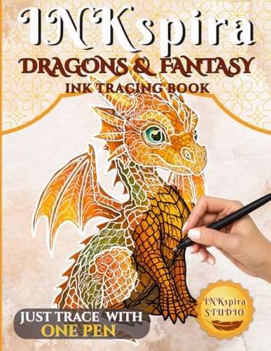 INKspira: Dragons & Fantasy Ink Tracing Book: Magical Watercolor-Inspired Illustrations to Trace and Relax with Dragons, Elves & Enchanting Worlds (INKspira Tracing Collection) by INKspira Studio