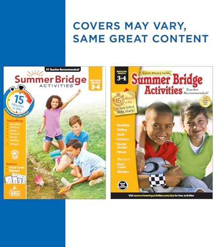 Summer Bridge Activities 3rd to 4th Grade Workbook, Activity Book with Math, Reading Comprehension, Science, Fitness, Social Studies, Writing Practice, and Flash Cards (Volume 5) by Summer Bridge Activities