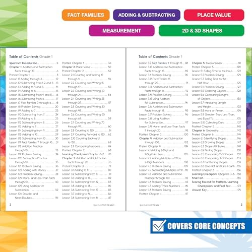 Spectrum 1st Grade Math Workbook, Mathematics Activity Book for Kids Ages 6-7, Addition, Subtraction, Place Value, Shapes, and More, Classroom or Homeschool Curriculum by Spectrum
