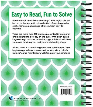 Brain Games - Large Print Sudoku: Unwind and Test Your Problem-Solving Skills | Easy to Read, Fun to Solve | Gift for Adults & Seniors by Publications International Ltd.