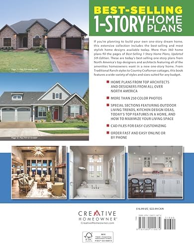 Best-Selling 1-Story Home Plans, 5th Edition: Over 360 Dream-Home Plans in Full Color (Creative Homeowner) Craftsman, Country, Contemporary, and Traditional Designs with More Than 250 Color Photos by Editors of Creative Homeowner