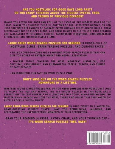 Large Print Word Search Puzzles for Seniors: Over 100 Puzzles With Nostalgia From The 50s, 60s, 70s And The 80s for Older Adults and Seniors (Perfect ... Citizens) (Cognitive Games for Seniors) by Charlie Miller