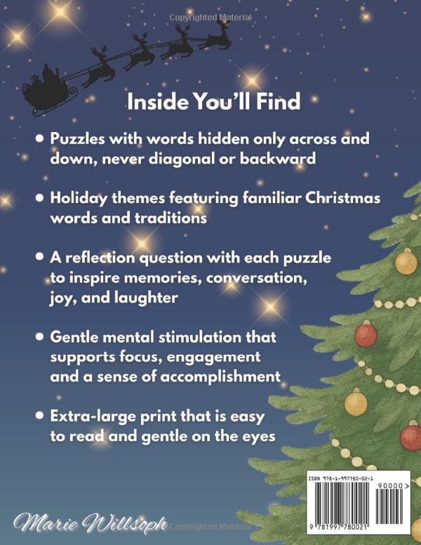 Christmas Word Search for Seniors With Dementia Extra Large Print: Easy to Solve Puzzles for Elderly Adults to Support Memory Care and Relaxation (Easy to Solve Puzzle Books for Adults With Dementia) by Marie Willsoph