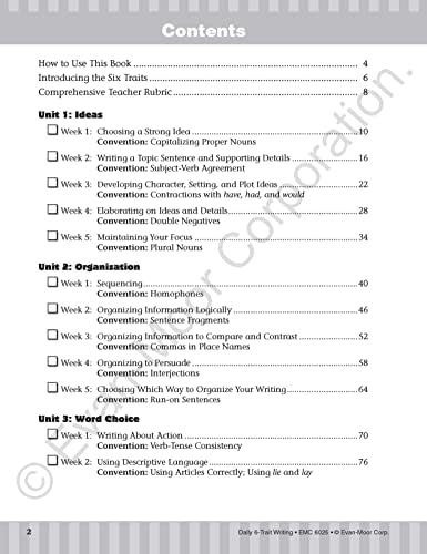 Evan-Moor Daily 6-Trait Writing, Grade 5 Homeschool and Classroom Resource Workbook, Reproducible Worksheets, Teaching Edition, Lesson Plans, Ideas, Organization, Word Choice, Sentence Fluency, Voice by Evan-Moor Educational Publishers